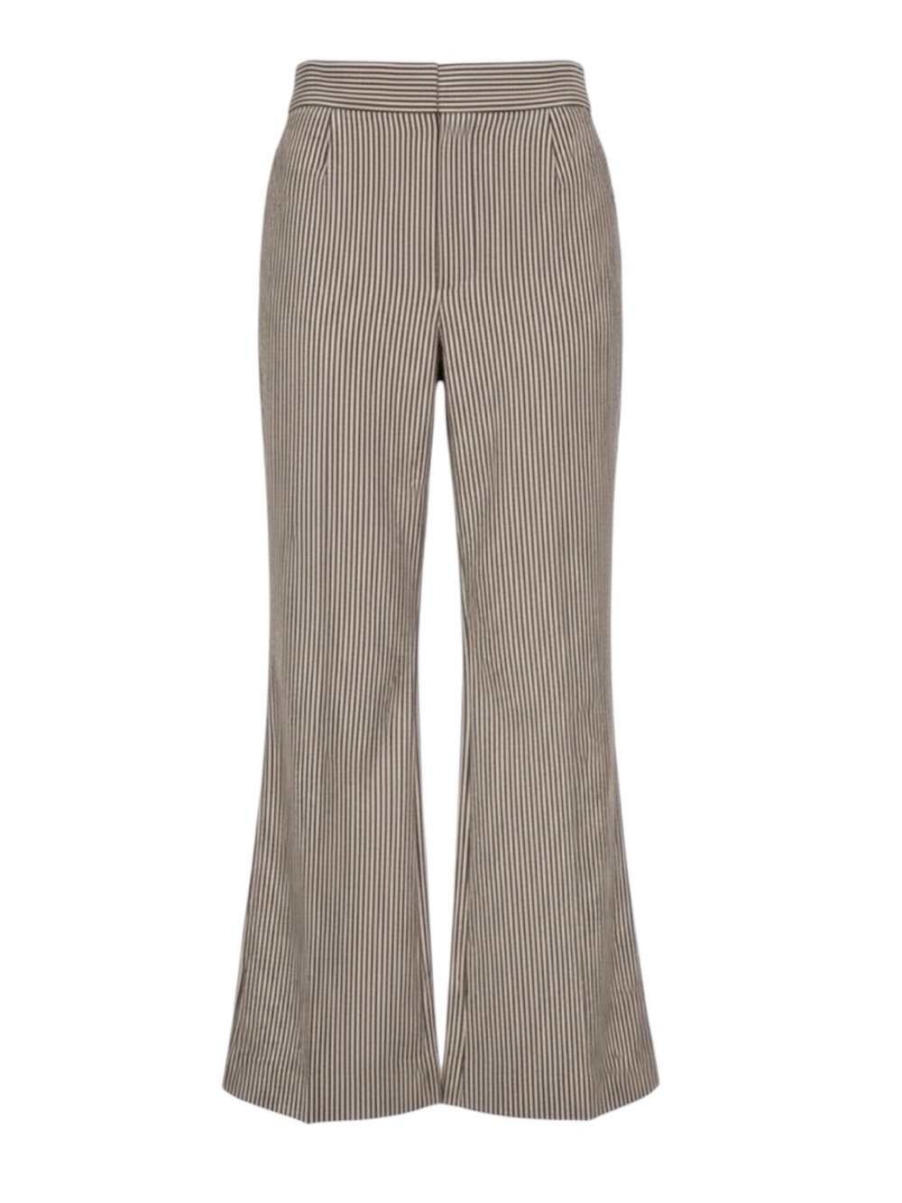 Chloé Wool Silk Striped Wide-Leg Tailored Trousers Pants Tan Charcoal Gray 42